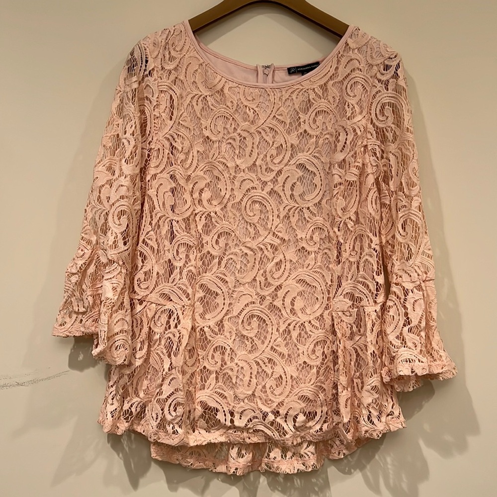 Size XL Adrianna Pappell Blush Peplum Bell Sleeve Top